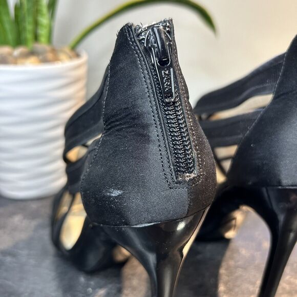 Zara Womens Black Satin Strap Zip Up Open‎ Toe Shoes Stiletto Heels SZ 39, 8.5 - Picture 6 of 15